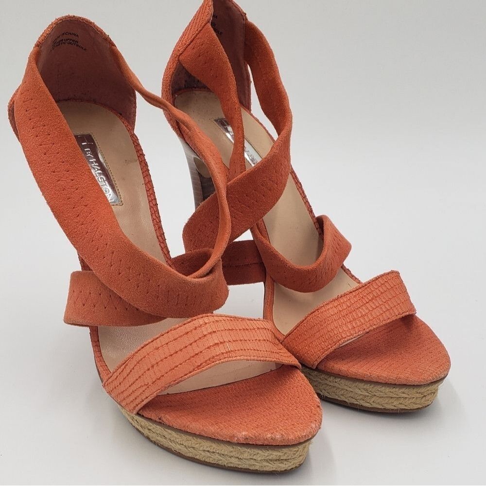 Halston Orange Espadrille Platform Pumps Size 10 - Picture 4 of 15